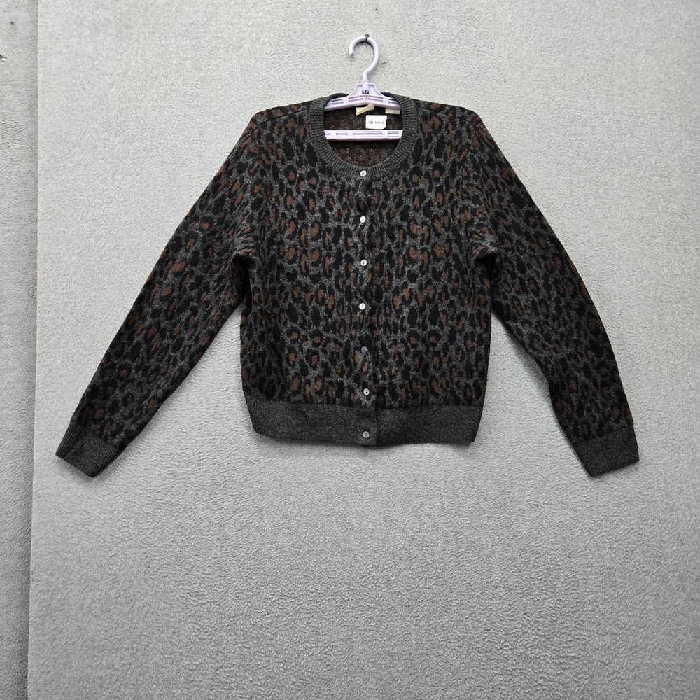 Levi's Women Sweater M Gray Leopard Print Cardigan Wool Blend Button Up Casual